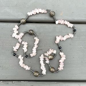 VTG Rose Quartz Natural Shape Boho Necklace Beads 30”